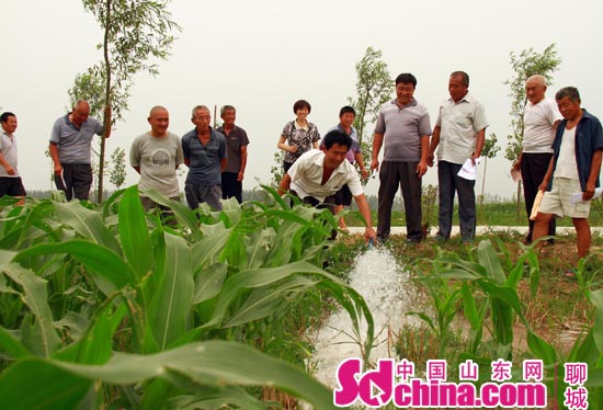 農(nóng)民看著灌溉水流出，紛紛拍手叫好
